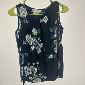 LOFT Navy Floral Blouse